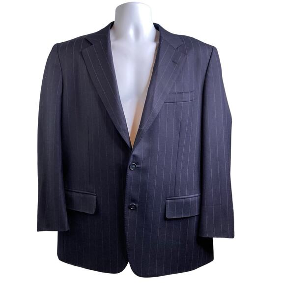 Holland & Sherry Navy Blue Pinstripe Blazer Est. Size 40 Preppy Old Money Career - Picture 1 of 12